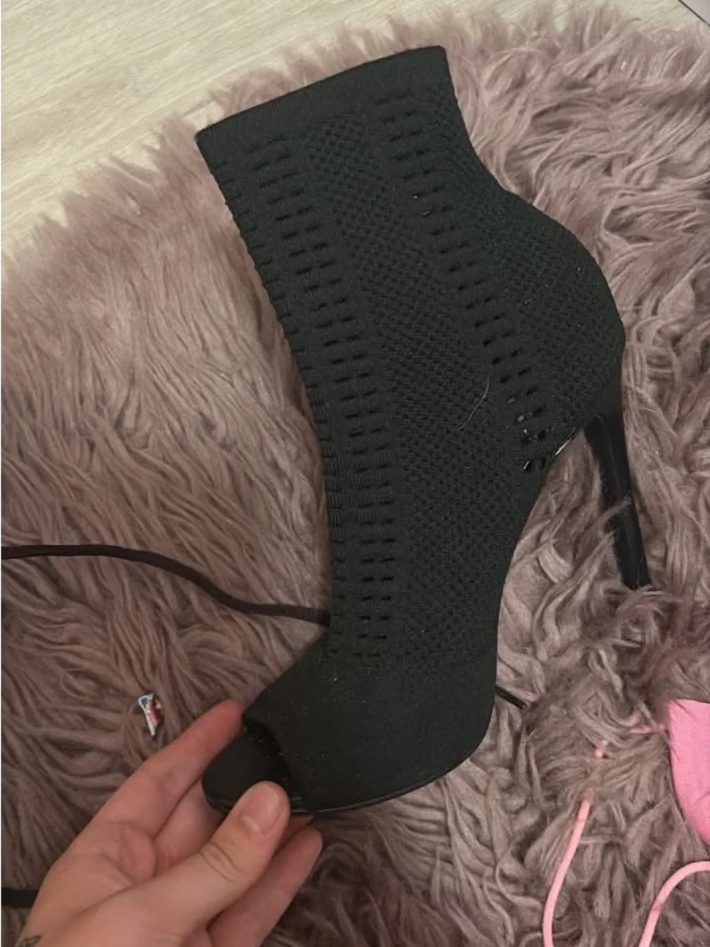 Steve Madden Black Knit Peep-Toe Stiletto Booties